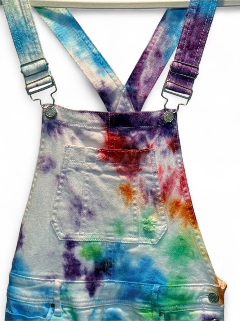 Refuge Tie Dye Distressed Short Overalls Size 6 Waist 32